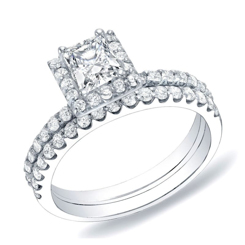 Auriya 14k Gold 1 1/4 carat TW Princess-cut Halo Diamond Engagement Ring Set