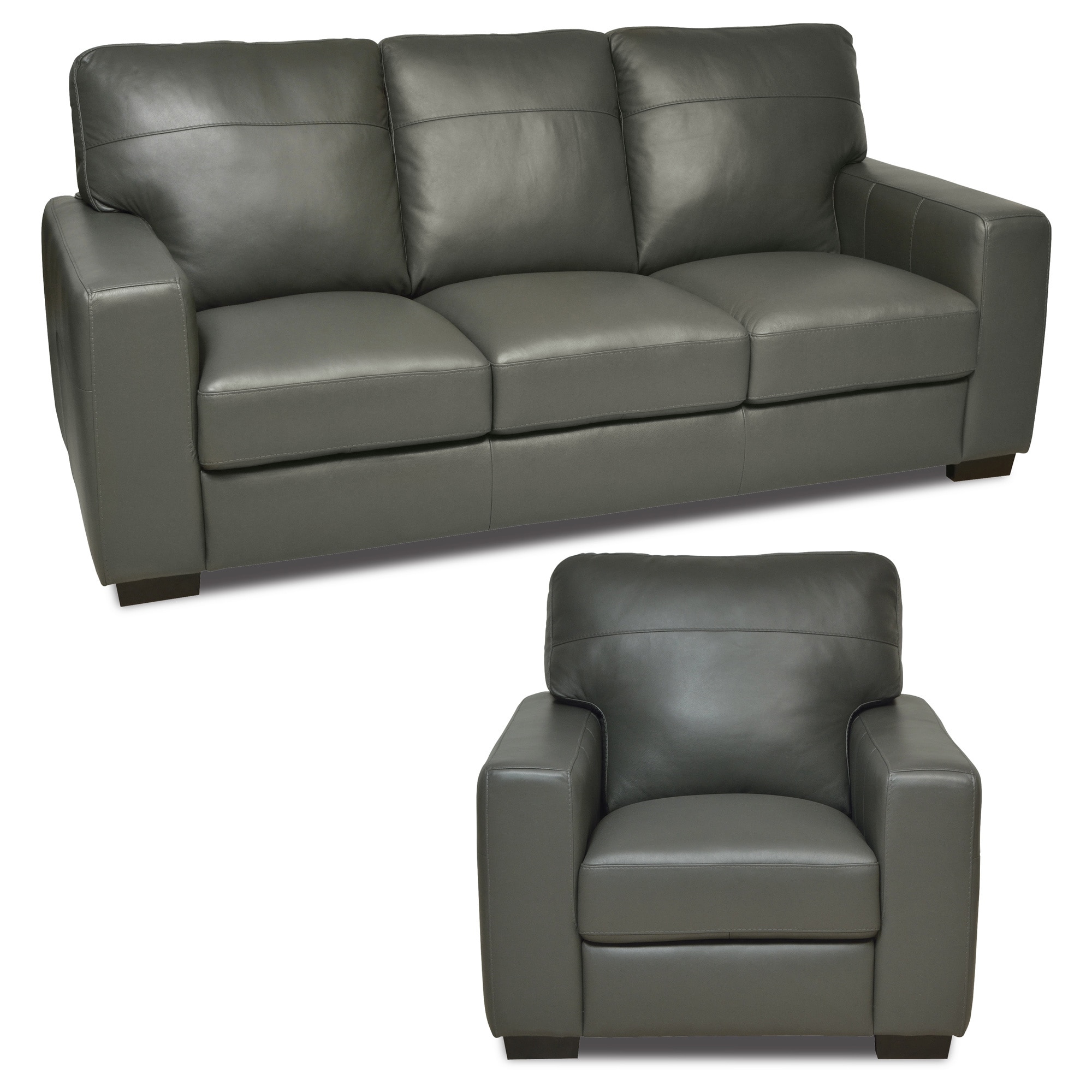 Italian Leather Gray Sofa And Chair Set