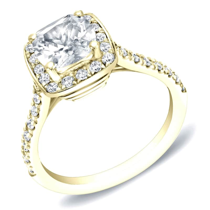 Auriya 14k Gold Modern 2ctw Cushion-cut Diamond Halo Engagement Ring - 4 - Yellow