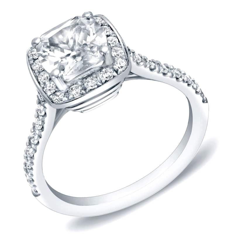 Auriya 14k Gold Modern 2ctw Cushion-cut Diamond Halo Engagement Ring - 4 - White