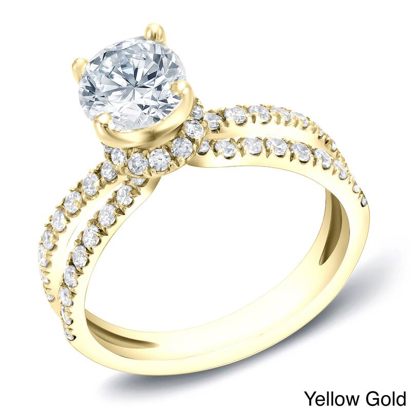 Auriya 14k Gold Modern 1 3/5ctw Round Split-Shank Diamond Engagement Ring - 4 - Yellow