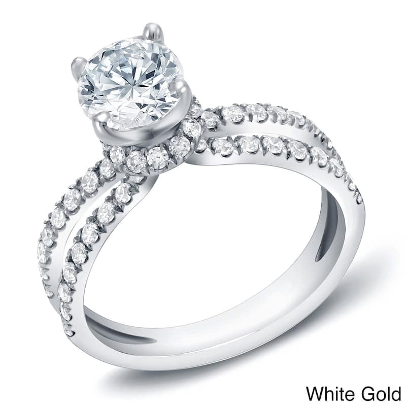 Auriya 14k Gold Modern 1 3/5ctw Round Split-Shank Diamond Engagement Ring - 9.5 - White