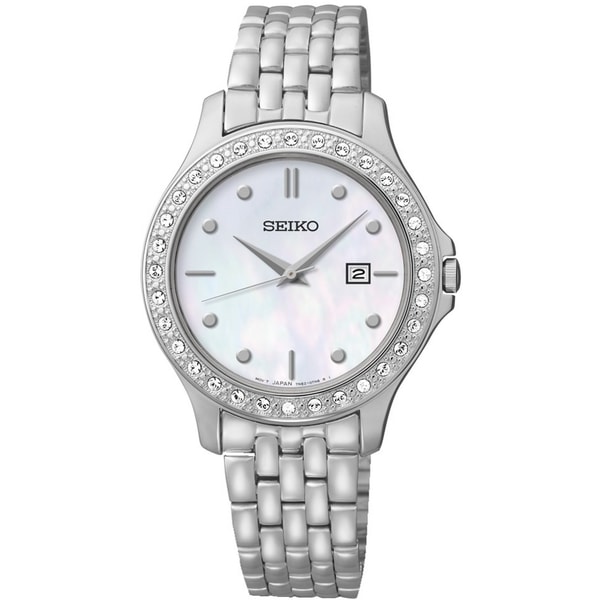 Seiko Womens SXDF87 Dress Mother Of Pearl Dial St. Steel Swarovski