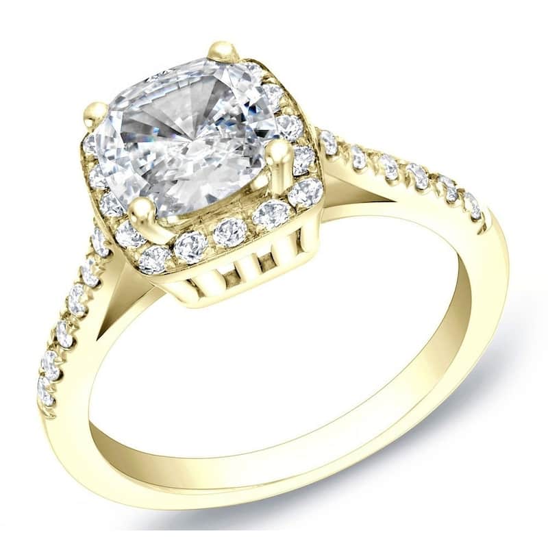 Auriya 14k Gold 1 3/4ctw Cushion-cut Halo Diamond Engagement Ring Certified - Yellow - 4