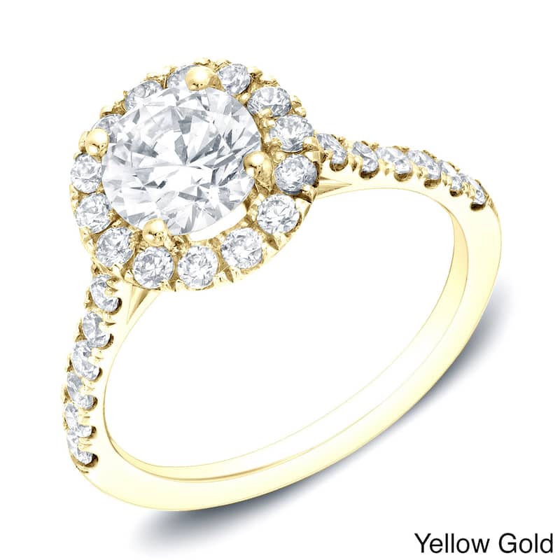 Auriya 14k Gold 1 1/2ctw Halo Diamond Engagement Ring Certified - White - 9
