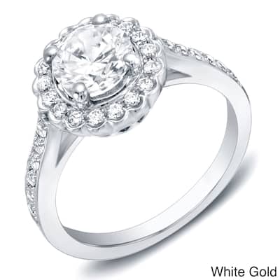 Auriya 14k Gold 1 1/3ctw Round Halo Diamond Engagement Ring Certified