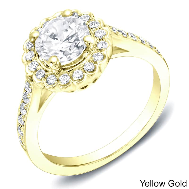 Auriya 14k Gold 1 1/3ctw Round Halo Diamond Engagement Ring Certified - Yellow - 4