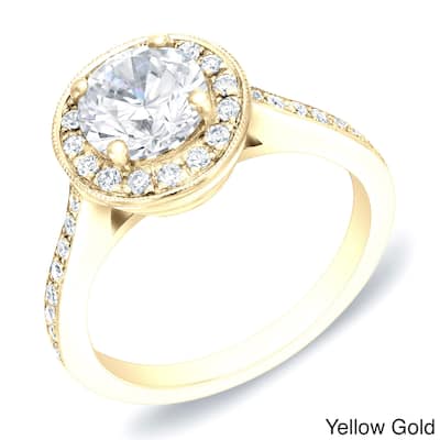 Auriya 14k Gold 1 3/4ctw Round Halo Diamond Engagement Ring Certified