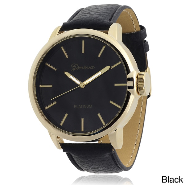 Geneva Platinum Faux Leather Band Quartz Watch