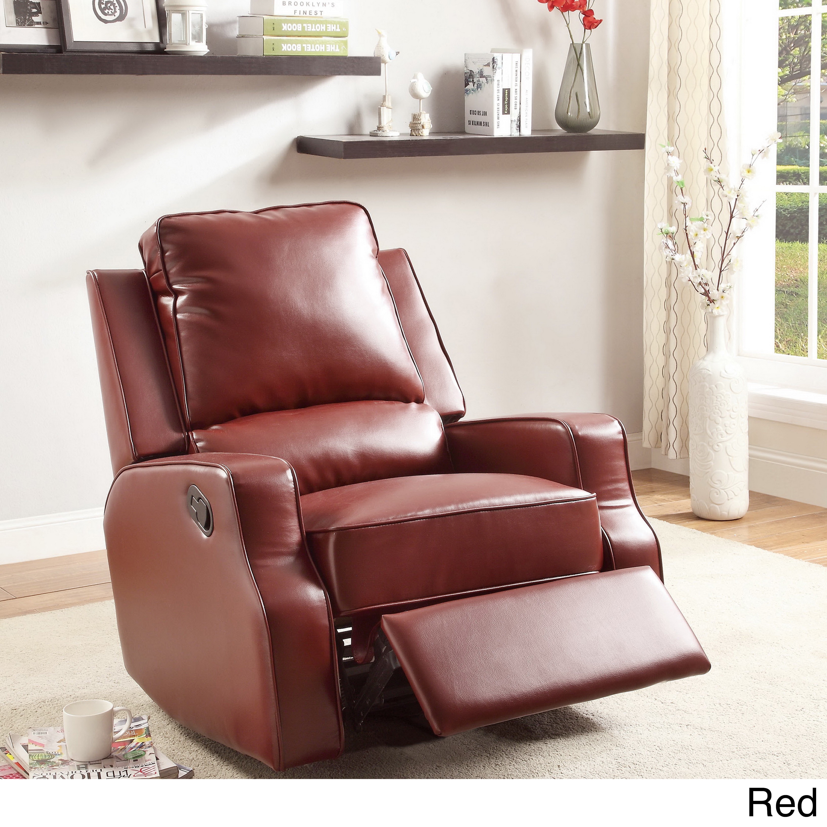 Furniture Of America Piker Plush Cushion Leatherette Recliner