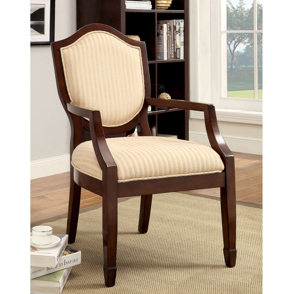 Furniture Of America Alfie Walnut/ Beige Stripe Fabric Accent Chair