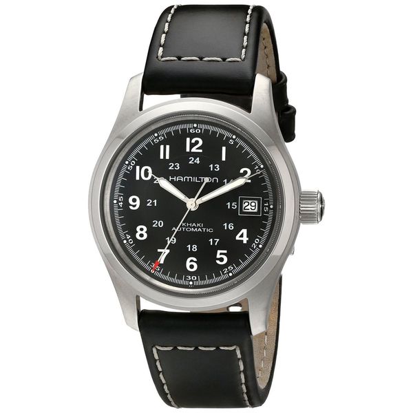 Shop Hamilton Men's 'Khaki King' Black Dial Leather Strap ...