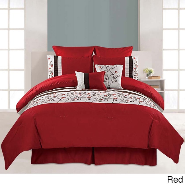 N/a Embroidered 8 piece Melbourne Cotton Comforter Set Red Size King