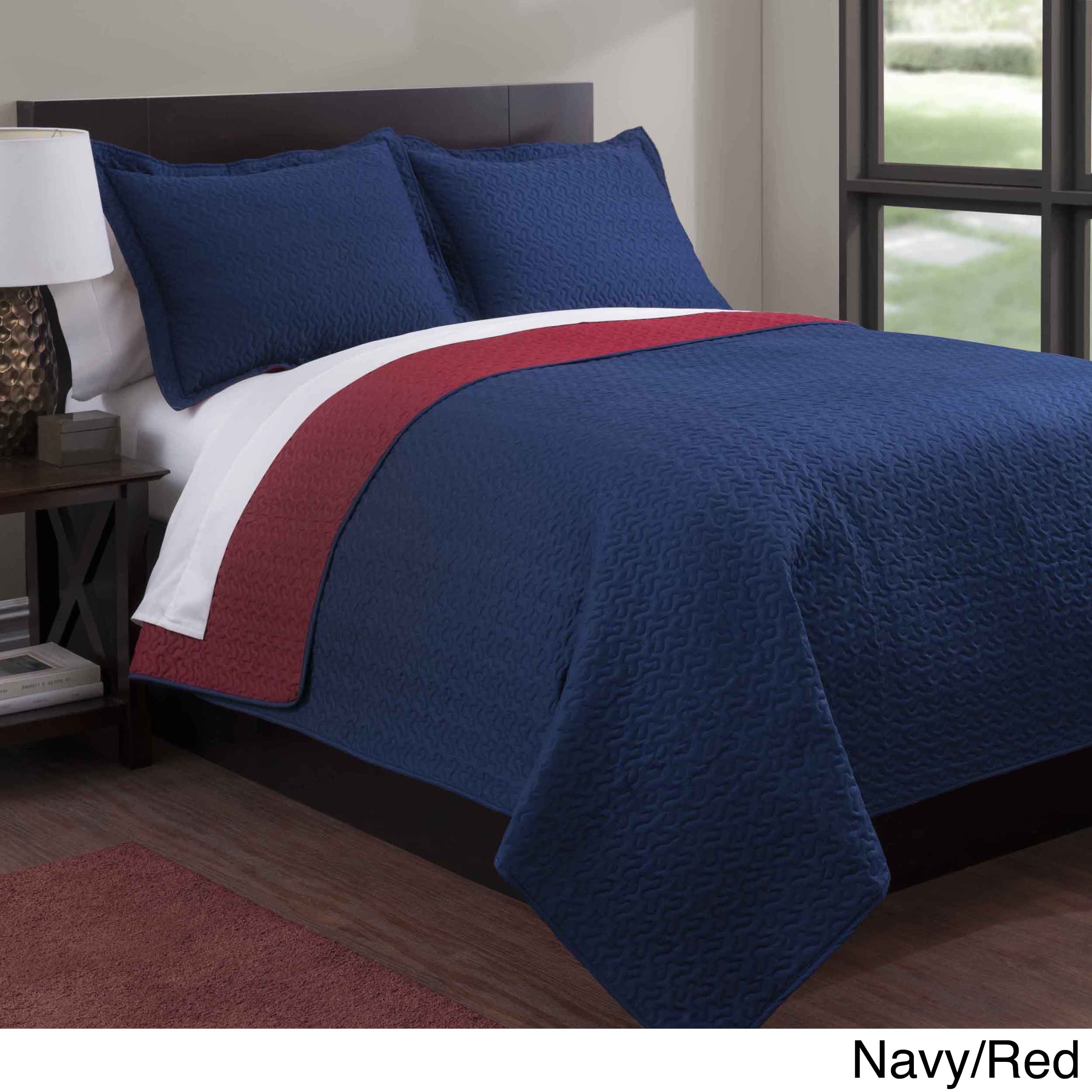 Baltic Linen Baltic Solid Reversible 3 piece Quilt Set Blue Size Full  Queen