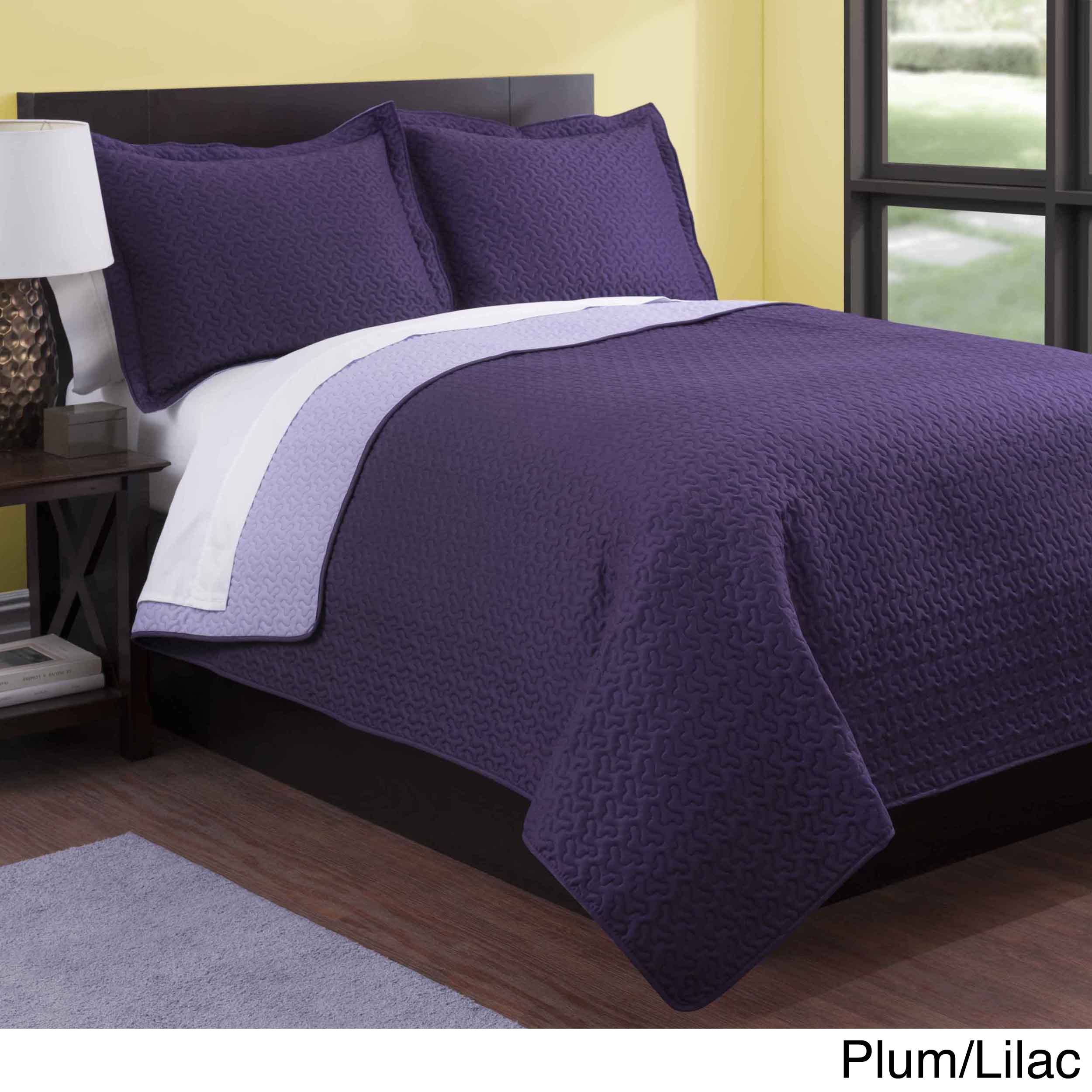 Baltic Linen Baltic Solid Reversible 3 piece Quilt Set Purple Size Full  Queen