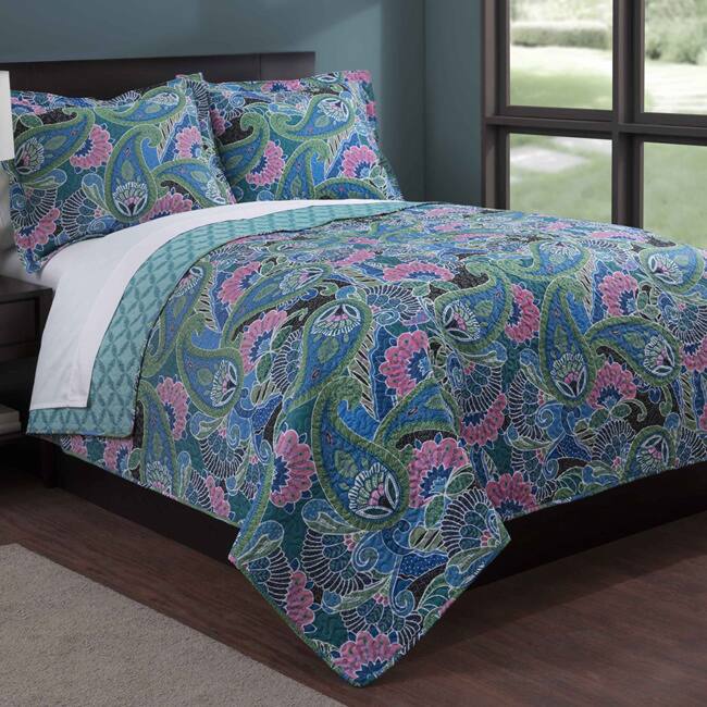 Teal Paisley 3-piece Quilt Set