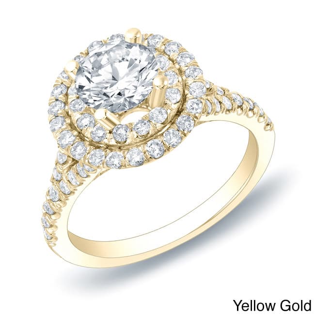 Auriya 14k Gold 1 1/4ctw Round Halo Diamond Engagement Ring Certified - Yellow - 4