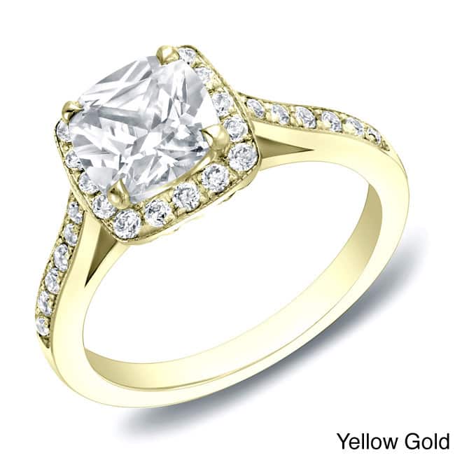 Auriya 14k Rose Gold 2ctw Cushion-cut Halo Diamond Engagement Ring 14k Rose Certified (H-I, SI1-SI2) - Yellow - 4