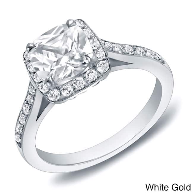 Auriya 14k Rose Gold 2ctw Cushion-cut Halo Diamond Engagement Ring 14k Rose Certified (H-I, SI1-SI2) - White - 4