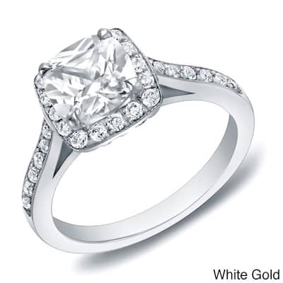 Auriya 14k Rose Gold 2ctw Cushion-cut Halo Diamond Engagement Ring 14k Rose Certified (H-I, SI1-SI2)