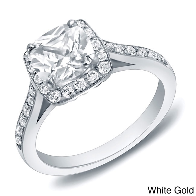 Auriya 14k Rose Gold 2ctw Cushion-cut Halo Diamond Engagement Ring 14k Rose Certified (H-I, SI1-SI2)
