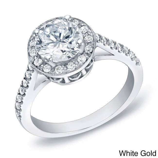 Auriya Certified 1 3/5ct TDW Round Diamond Halo Engagement Ring 14k Gold (H-I, SI1-SI2) - 4 - White