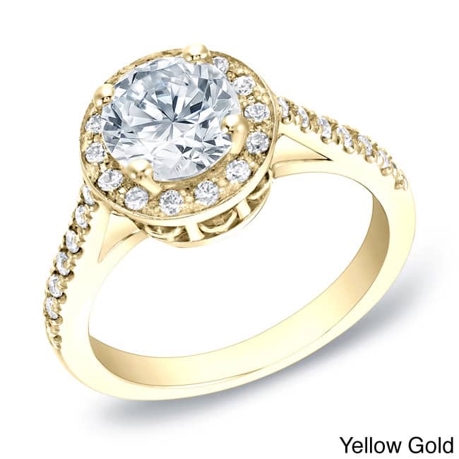 Auriya Certified 1 3/5ct TDW Round Diamond Halo Engagement Ring 14k Gold (H-I, SI1-SI2) - 4 - Yellow