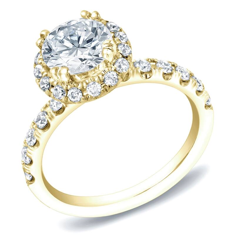 Auriya 14k Gold 1 3/5ctw Round Diamond Halo Engagement Ring Certified (H-I, SI1-SI2)