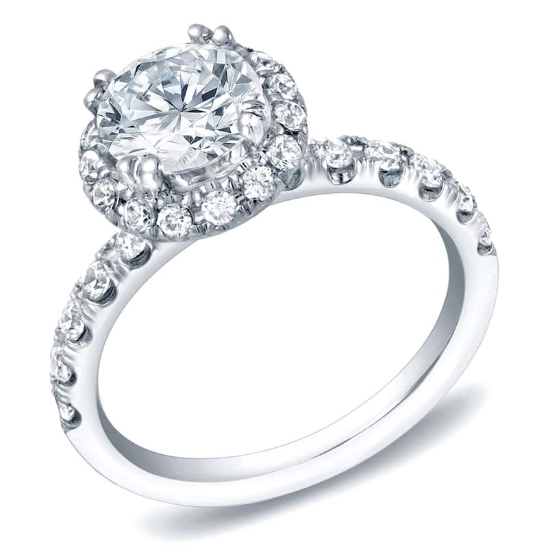 Auriya 14k Gold 1 3/5ctw Round Diamond Halo Engagement Ring Certified (H-I, SI1-SI2)