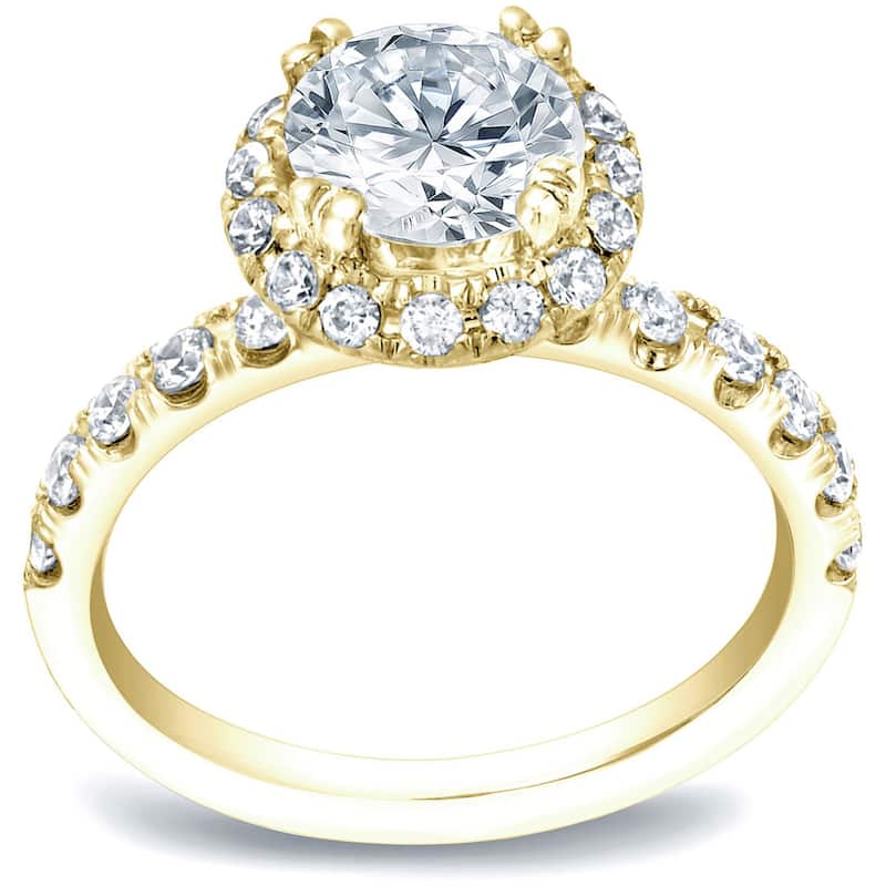 Auriya 14k Gold 1 3/5ctw Round Diamond Halo Engagement Ring Certified (H-I, SI1-SI2) - Yellow - 4