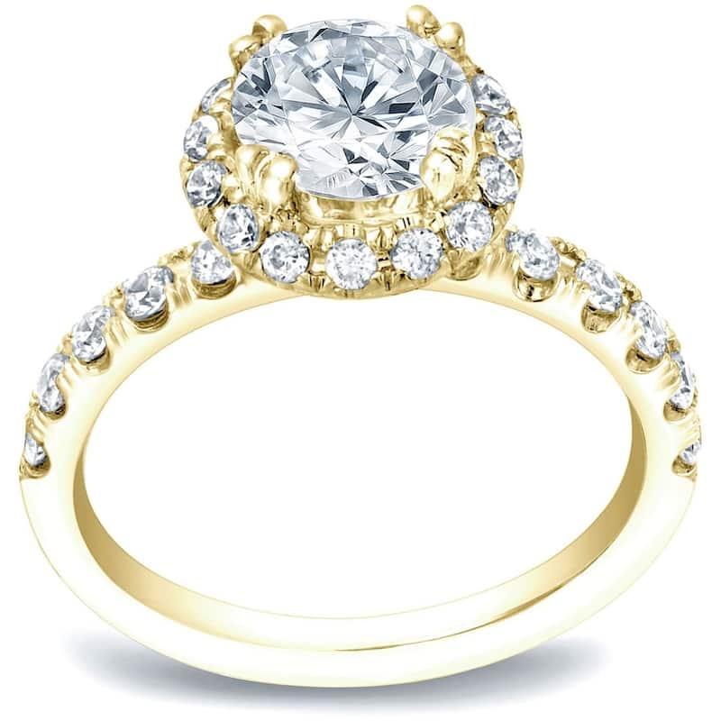 Auriya 14k Gold 1 3/5ctw Round Diamond Halo Engagement Ring Certified (H-I, SI1-SI2) - Yellow - 9.5