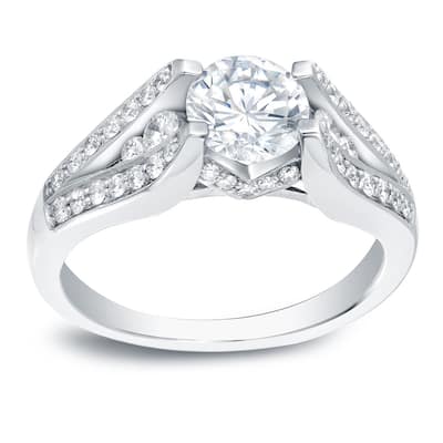 Auriya 1 3/4ct TDW Certified Round Diamond Engagement Ring 14k White Gold