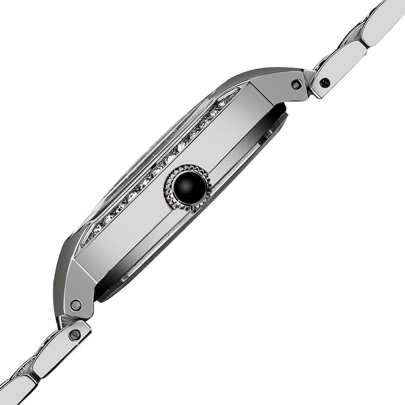 Burgi Women's Stainless Steel Diamond Date Silver-Tone Bracelet Watch