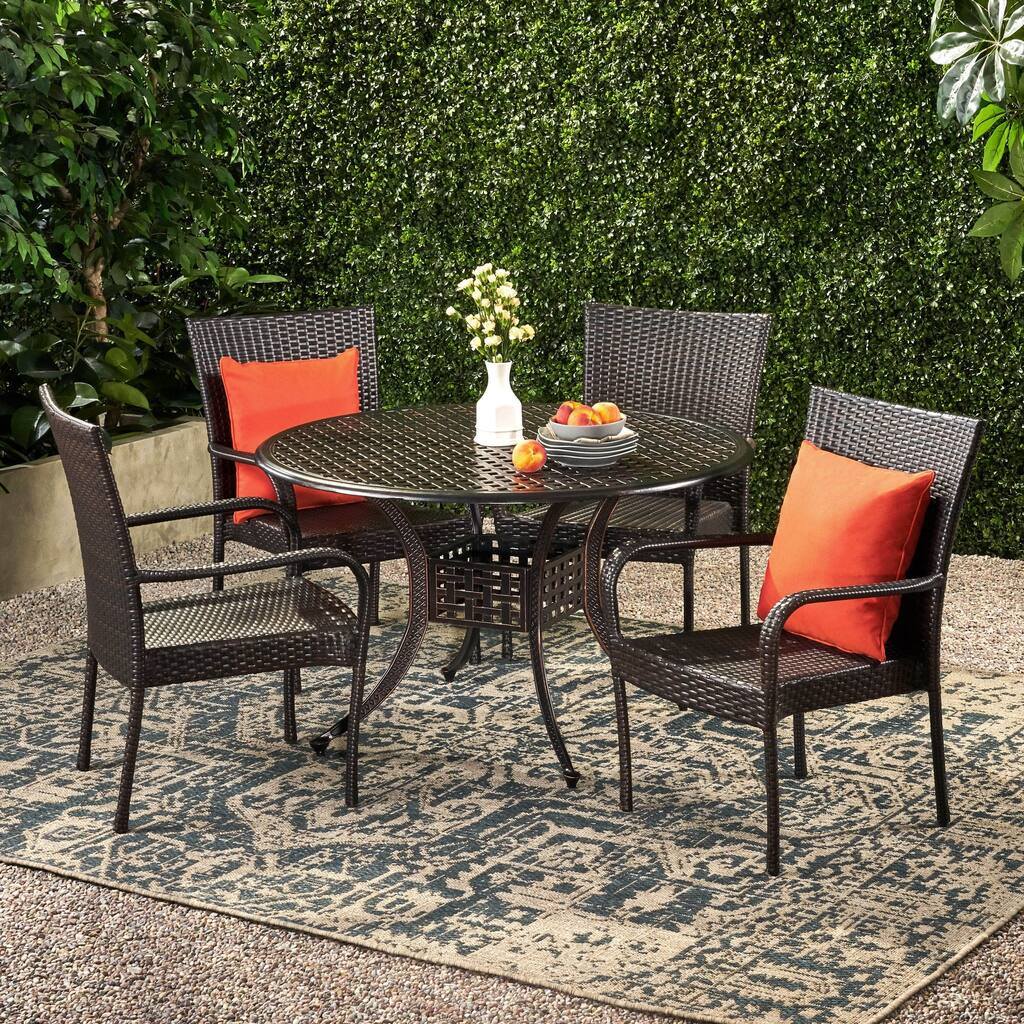 Littleton Circular Outdoor Cast and Wicker 5-piece Set by Christopher Knight Home