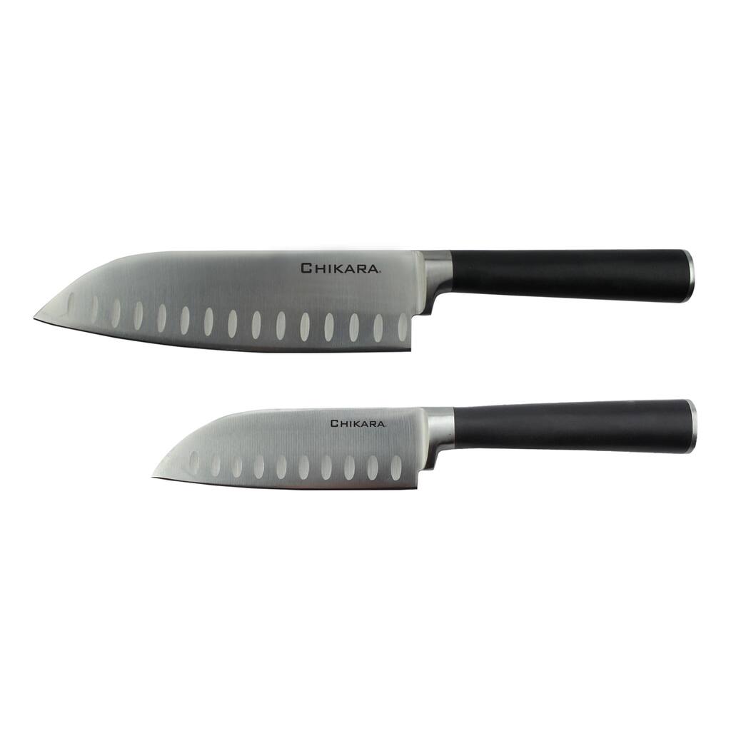 Ginsu Chikara Series Forged 2-Pc Japanese Steel Santoku Knife Set - Cutlery Set w/ 420J Stainless Steel Kitchen Knives