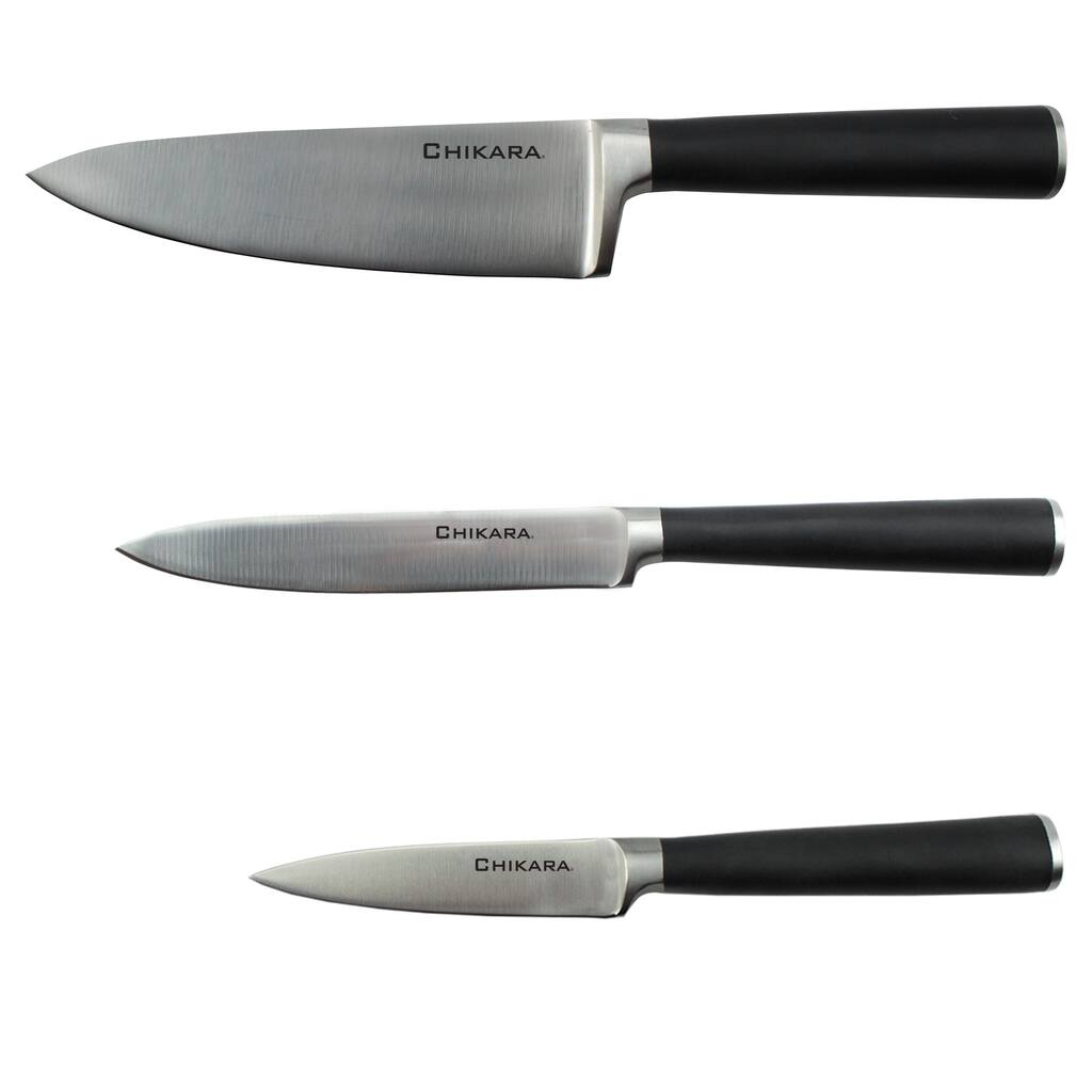 Ginsu Chikara Series Forged 3-Piece Japanese Steel Chef's Knife Set - Cutlery Set w/ 420J Stainless Steel Kitchen Knives