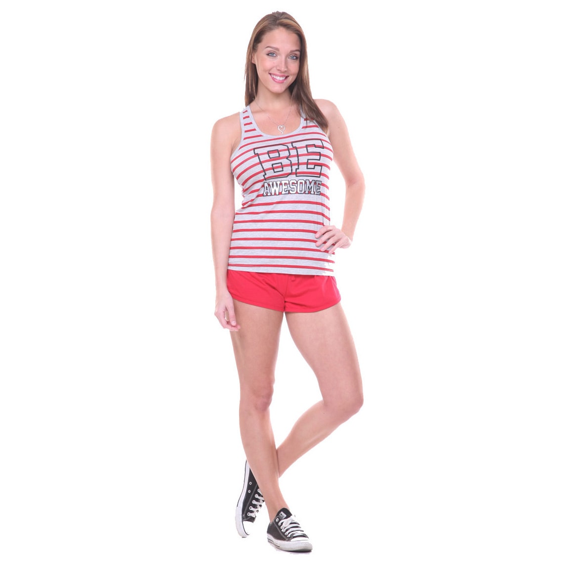 Stanzino Stanzino Womens Be Awesome 2 piece Tank And Shorts Pajama Set Red Size S (4  6)