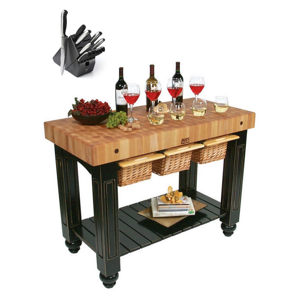 John Boos Cu gb4824 bl Black Slide out Three basket Cutting Board Gathering Block Table (48x24)