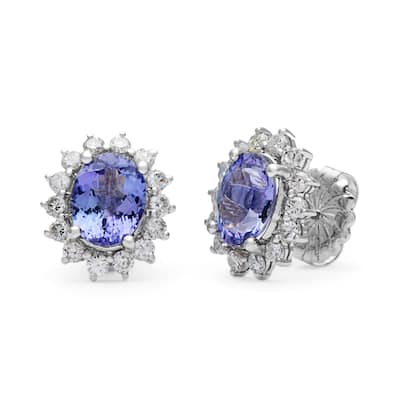 Kabella 14k White Gold Tanzanite and 1 1/10ct TDW Diamond Flower Stud Earrings (H-I, I1-I2)