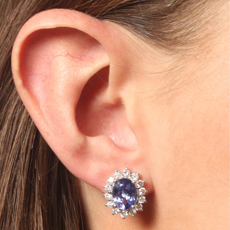 Kabella 14k White Gold Tanzanite and 1 1/10ct TDW Diamond Flower Stud Earrings (H-I, I1-I2)