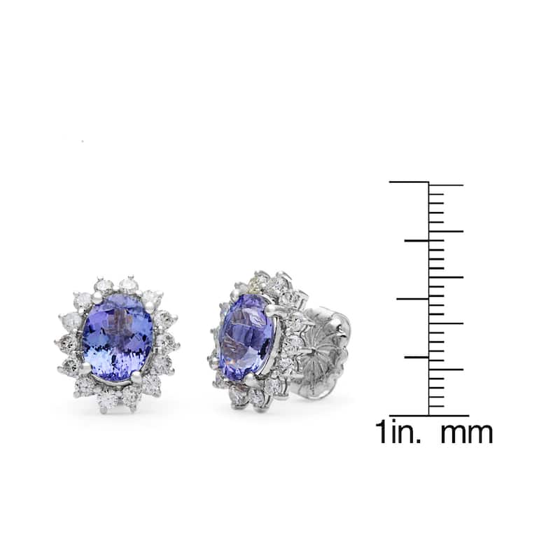Kabella 14k White Gold Tanzanite and 1 1/10ct TDW Diamond Flower Stud Earrings (H-I, I1-I2)