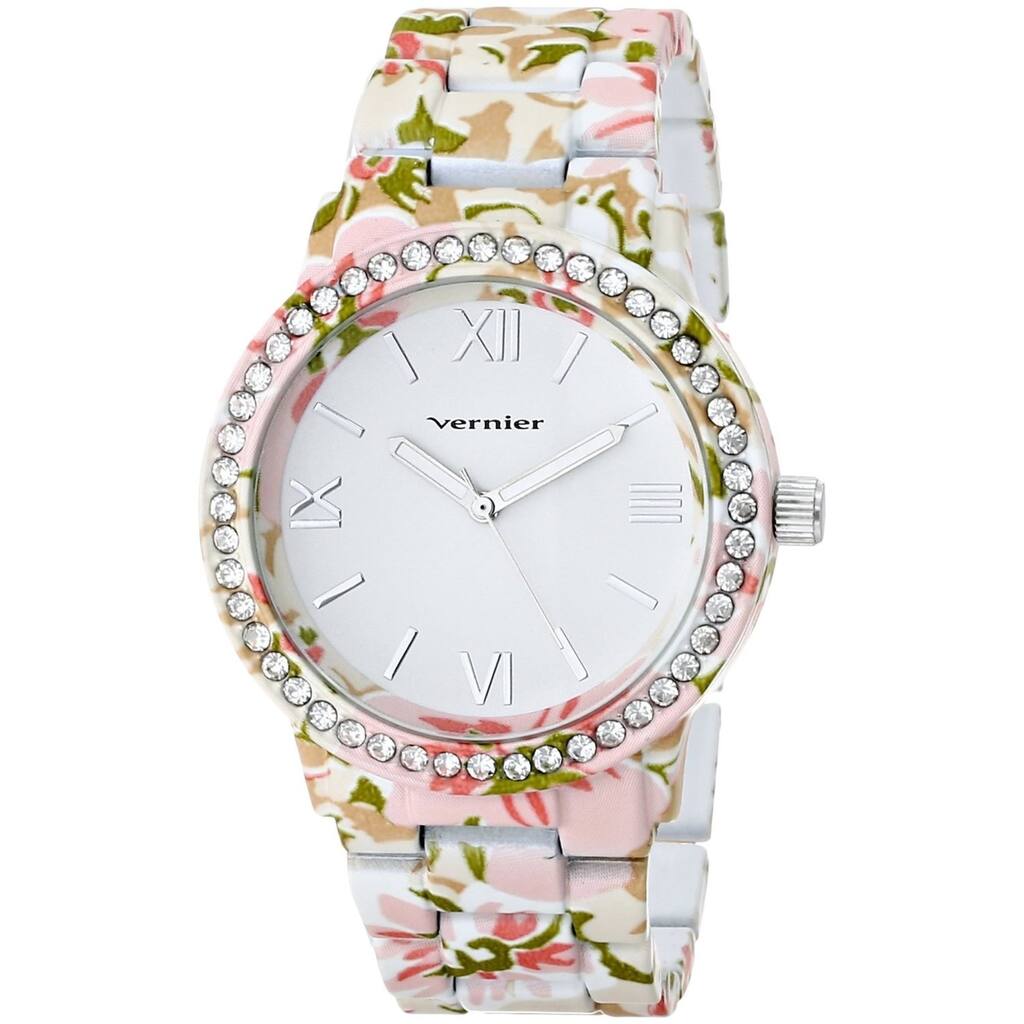 Vernier Women's 'Soft Touch' All Over Floral Stone Bezel Watch