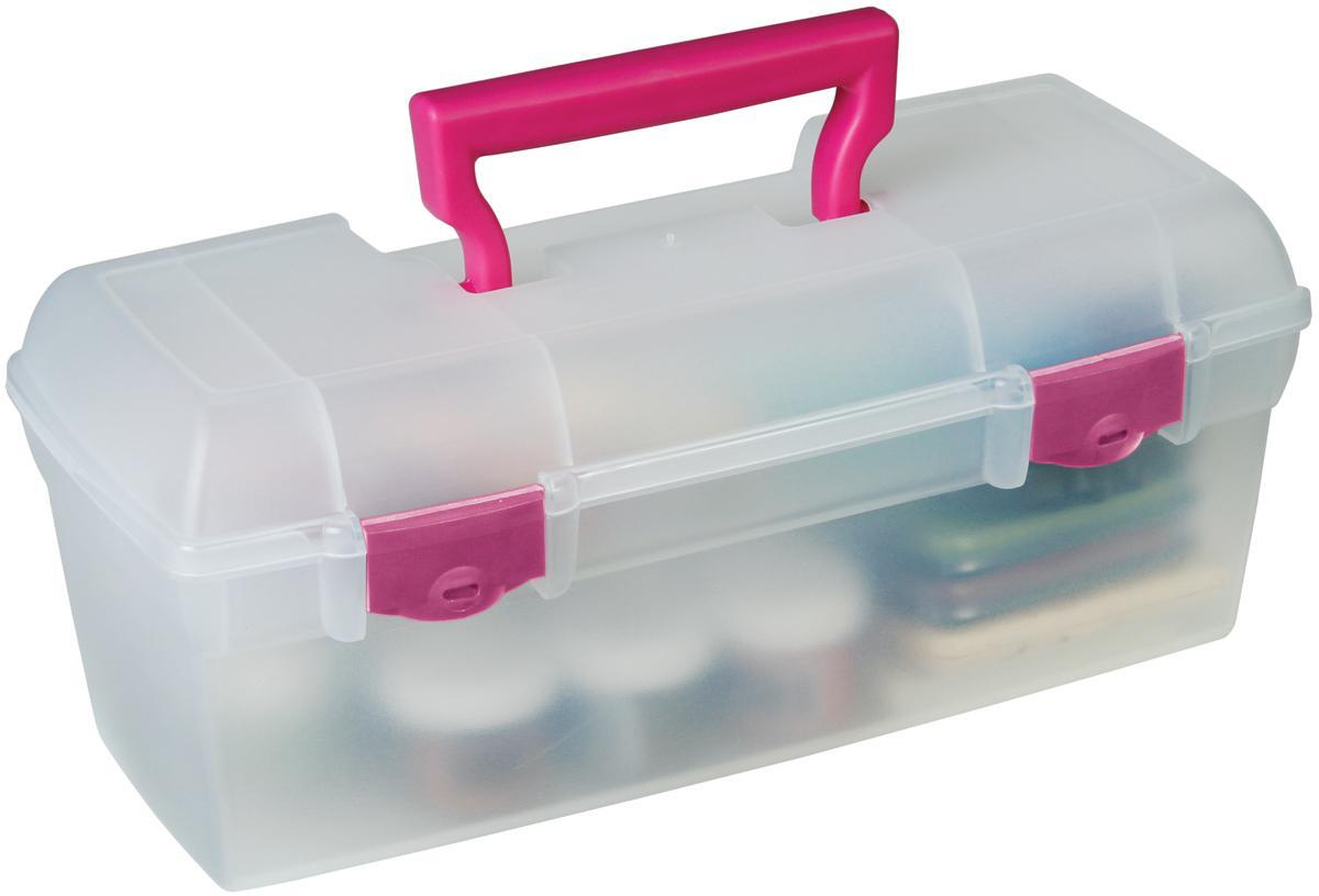 Artbin Essentials Lift Out Box W/handle   13 X6 X5.625 Translucent W/raspberry