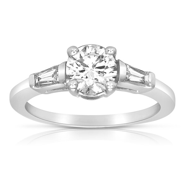Eloquence 18k White Gold 1ct TDW Certified Round and Baguette Diamond ...