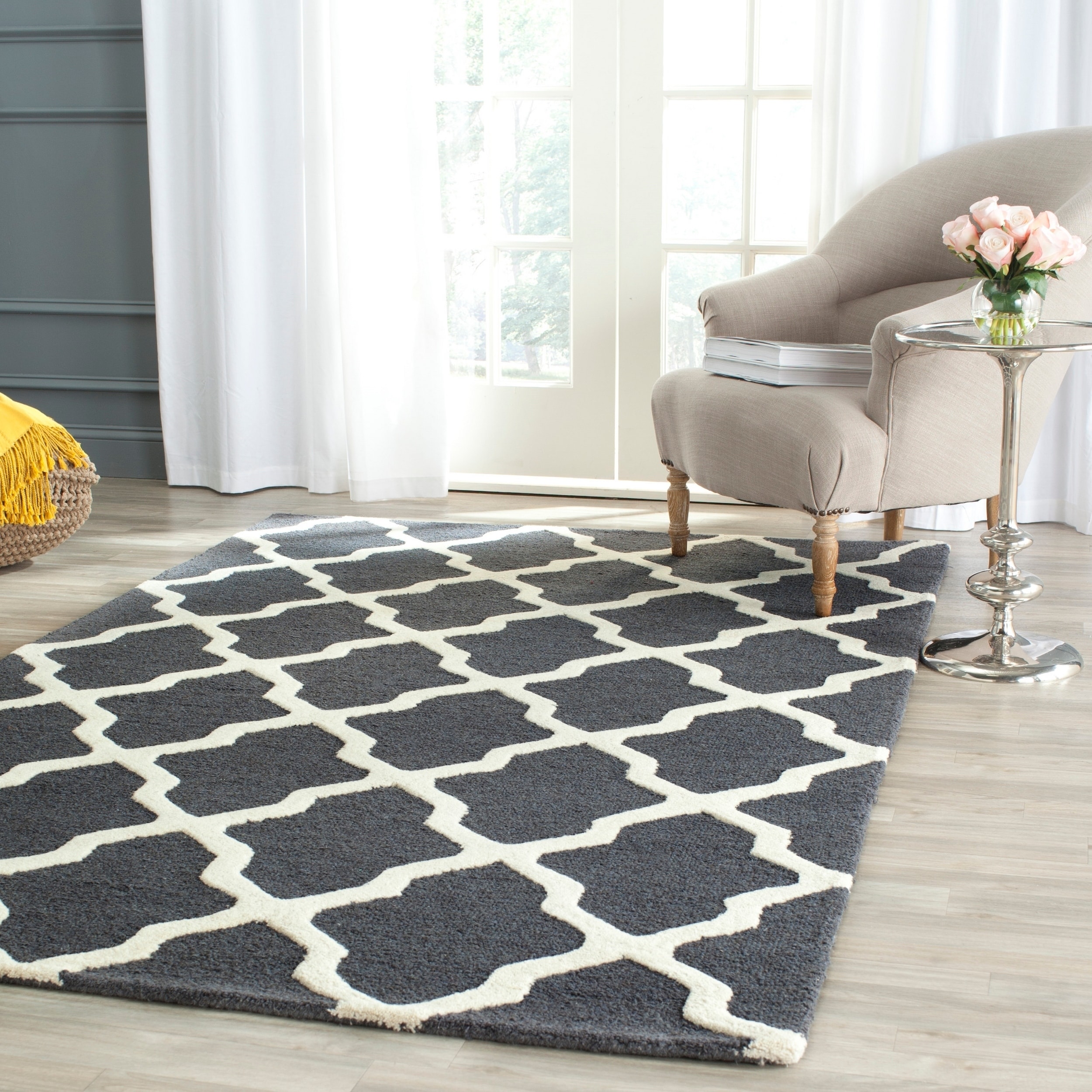 Safavieh Handmade Moroccan Cambridge Dark Grey/ Ivory Wool Rug (4 X 6)