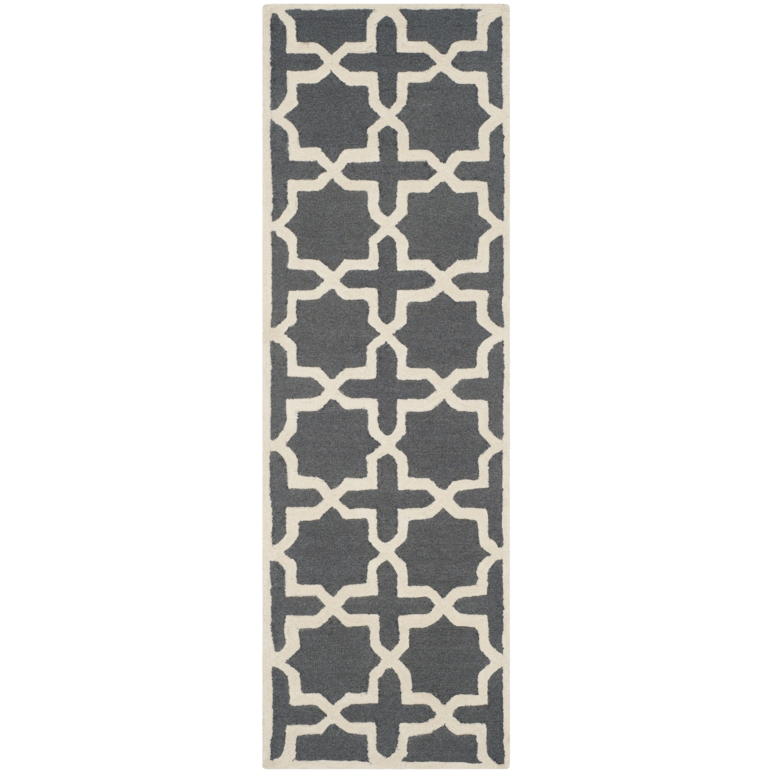 Safavieh Handmade Moroccan Cambridge Dark Grey/ Ivory Wool Rug (26 X 8)