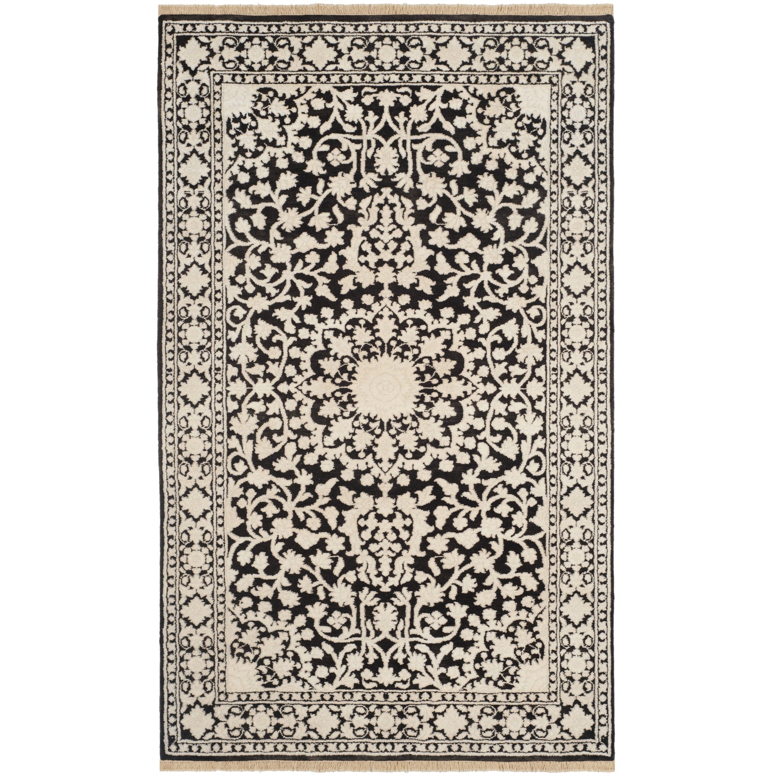 Safavieh Hand knotted Ganges River Black/ Ivory Wool Rug (3 X 5)