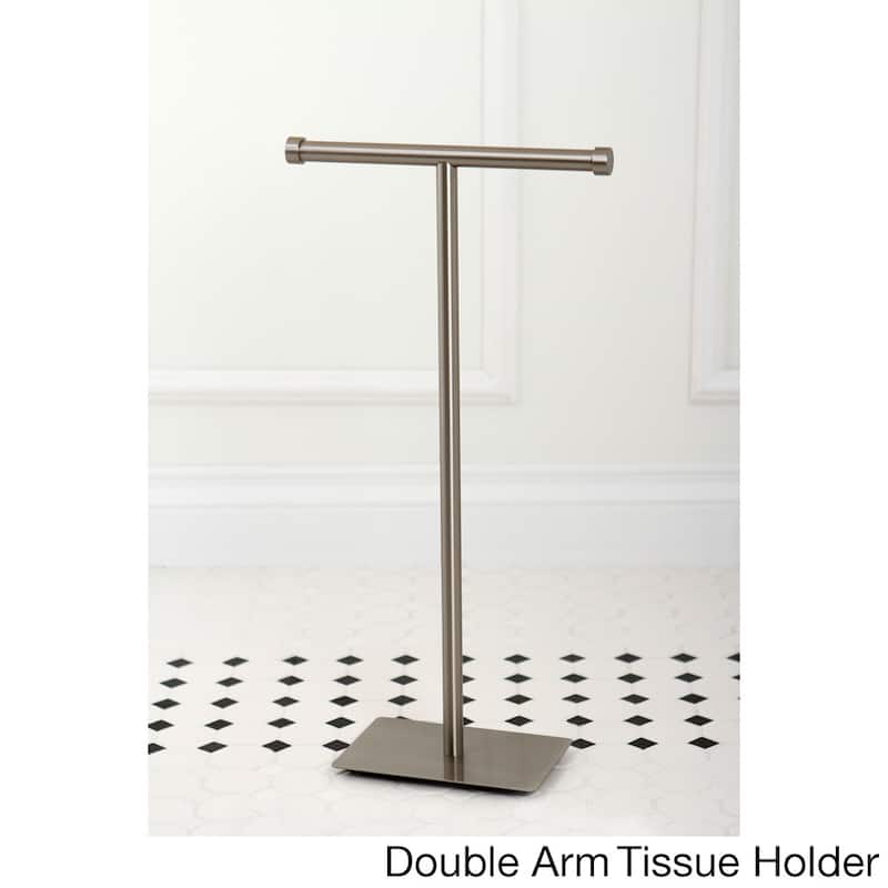 Modern Satin Nickel Freestanding Bathroom Accessories - Double Arm Toilet Tissue Holder