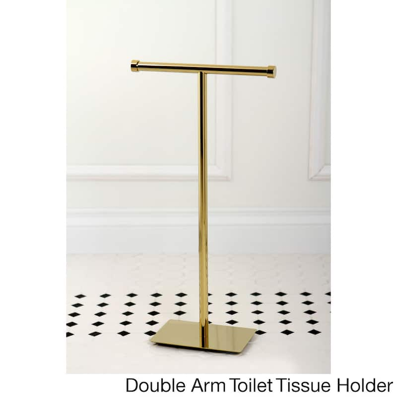 Kingston Brass Modern Polished Brass Freestanding Bathroom Accessories - Double Arm Toilet Tissue Holder