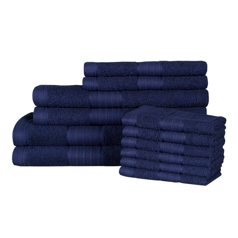 Luxury 100-percent Cotton 12-piece Towel Set with Bath Sheets - Navy Blue